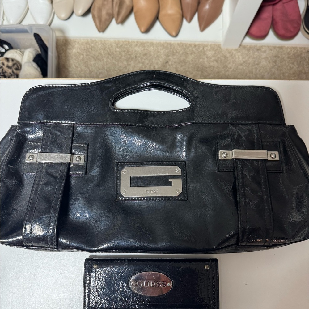 Guess Black Leather Handbag and Wallet